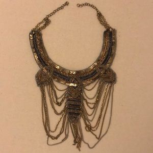 Free People Blue/Gold Beaded Collar Necklace